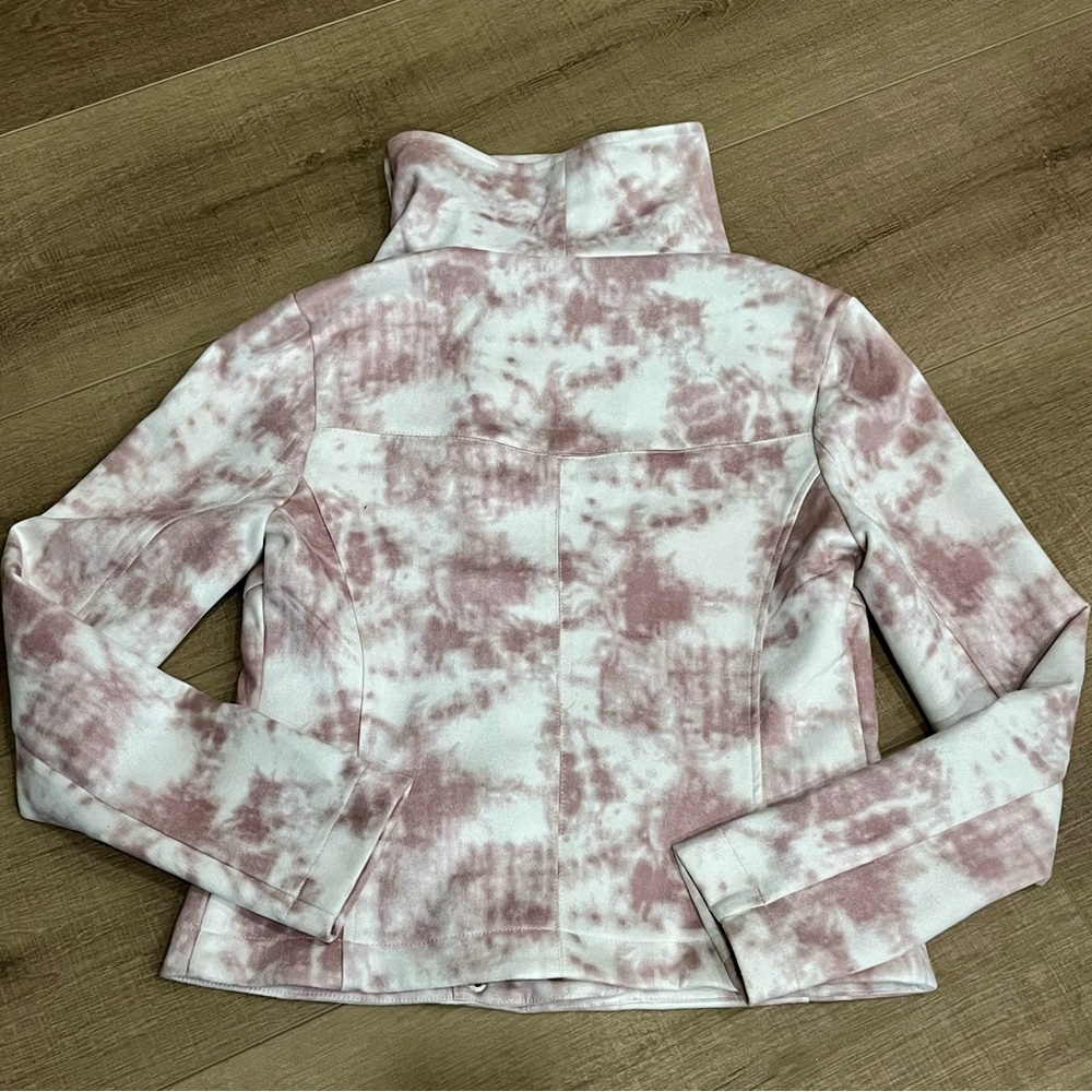 Bagatelle Pink Rose TieDye Asymmetrical Zip Faux Suede Moto Short Jacket XS Crop - Picture 6 of 16